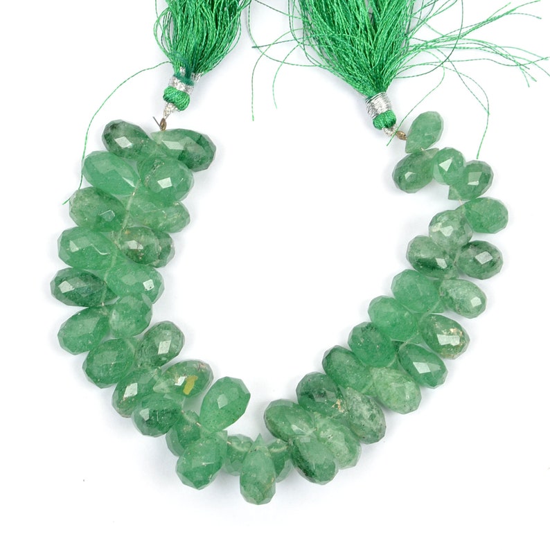 Green Strawberry Quartz Gemstone Beads Drop Shape Beads Quartz stone Beads 8 inch strand Drilled Strawberry faceted beads Size 7X13-8X16 MM