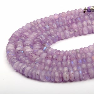 7 MM Beads Moonstone Beads, Natural Purple Rainbow Moonstone Gemstone Beads, 8 Inch Strand Size Beads Purple Moonstone Beads Rondelle Shape