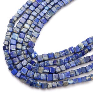 Lapis Lazuli beads, gemstone beads, smooth beads, cube shape beads, 13 inch strand, drilled beads, wholesale beads, jewelry making beads