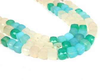 Handmade Multi Chalcedony Cube Beads - 8 Inch Strand, 6-7mm