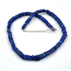 Collar de lapislázuli, cuentas de 5-7 mm, cuentas lisas, collar de cuentas, joyería de collar de lapislázuli, collar hecho a mano, collar de plata 925