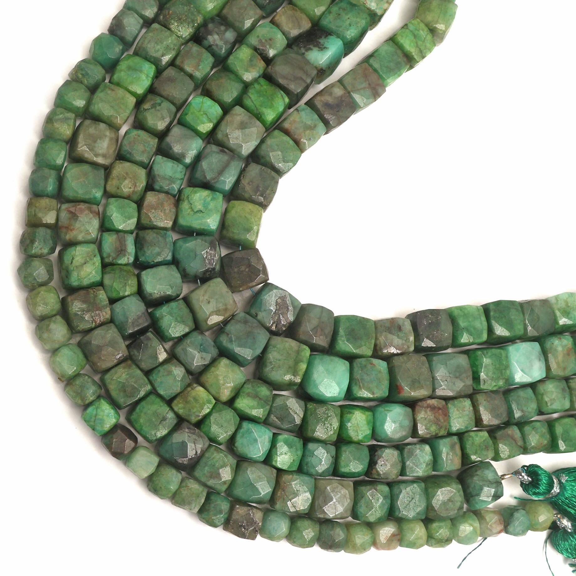 Emerald Beads, 8 Inch Strand Beads, Faceted Beads, Drilled Beads, Cube Beads, Natural Emerald Beads, Handmade Beads, jewelry making beads