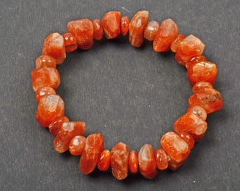 Natural Sunstone Beaded Bracelet - Gemstone Stretch Bracelet, 7 inch