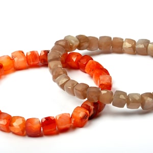 Carnelian & Moonstone Gemstone Beads Gift Men And Women Bracelet 8 Inch 8 MM Bracelet length Faceted Cube Shape Beads Healing Bracelet Bio