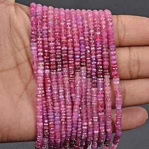 Pink Sapphire Gemstone Rondelle Shape Beads Drilled Pink Sapphire Beads 16 inch strand Pink Sapphire Beads Size 3-4 MM For Jewelry
