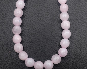 Natural Rose Quartz Faceted Round Beads – Pink Gemstone Strand for Jewelry (8mm, 15 Inch)