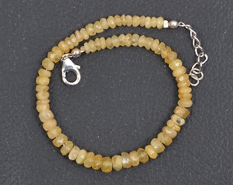 Heliodor Beads Bracelet | Roundelle Shape Beads Bracelet | 8 inch Bracelet | 925 Sterling Silver Bracelet | Heliodor Beads | Size 3-5 MM