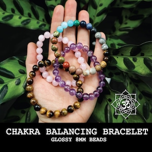 CHAKRA BALANCING Bracelet Stretchy 8mm beads GLOSSY Finish Natural Stones | Chakra Bracelet | Spiritual Gifts