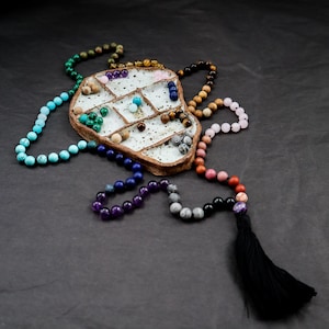Handmade Chakra Mala Bead Necklace: 108 Natural Healing Crystals