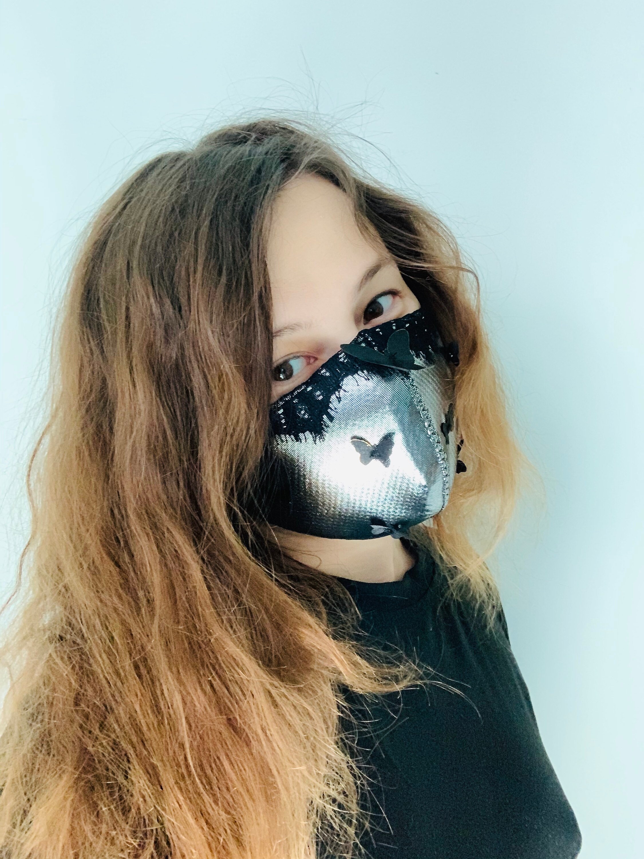 Metallic Face Mask Shiny Face Mask With Butterflies Unique Etsy