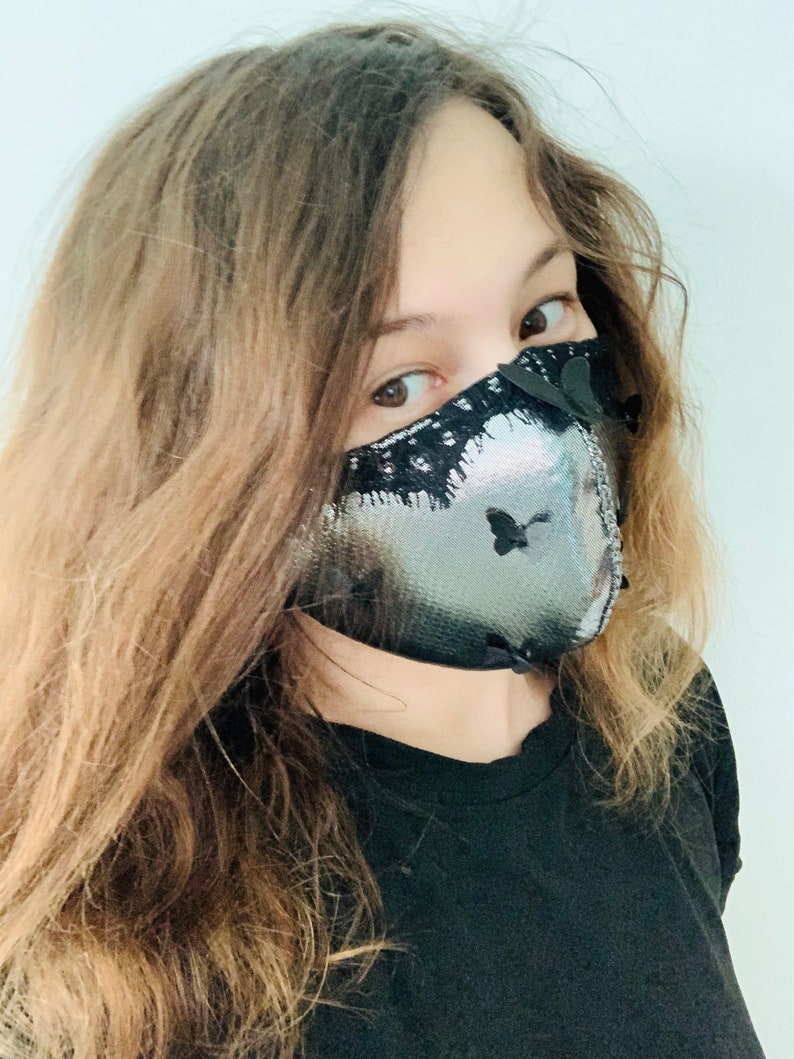 Metallic Face Mask Shiny Face Mask With Butterflies Unique Etsy