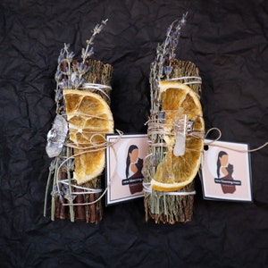 Citrus Sage Bundle - House Warming Gift Cleansing Kit - Sage Bundle with Crystals Dry Orange and Lavender Smudging Gift White Sage Cleansing