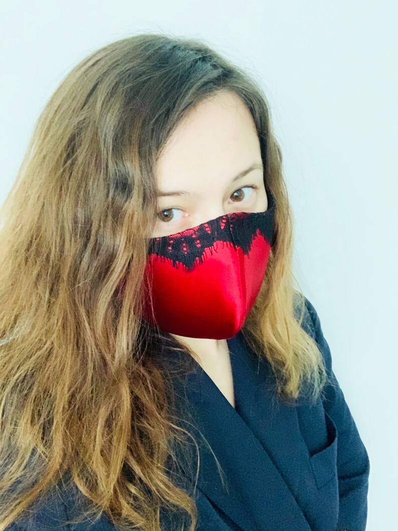 Sexy Red Satin Mask With Lace Sexy Mask With Filter Pocket Etsy