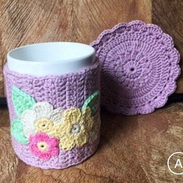 Cup Cozy, Coaster, Cup Warmer, Crochet, Floral