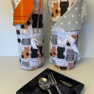 Toalhas de "papel" sem papel de 2 camadas. Gatos. Flanela de algodão. Reutilizável.