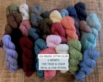 Handcrafted Ecology Strings Fair Trade Ultra Fine GOTS Organic Cotton Yarn (6 Weights, Huge Color & Copper Options) 108 Colors
