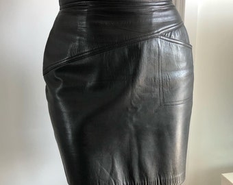 1980s high waist vintage leather mini skirt 80s 90s vintage brown boho womens XS 2 usa 24