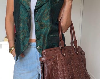 Vintage Escada Braided  Leather Weave Tote Bag