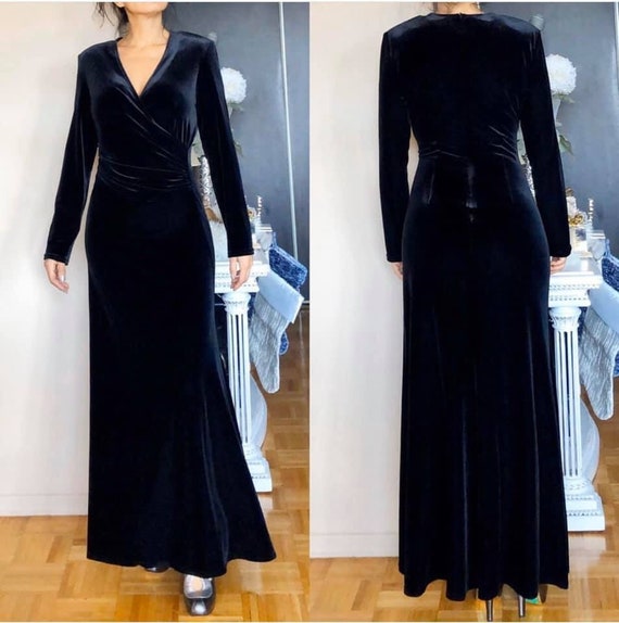J Ribkoff Couture Black Velvet Evening Gown