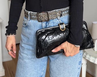 Vintage 80’s Jane Shilton Snakeskin Leather Clutch with shoulder chain