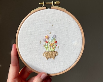 Hand Embroidered Wild Flowers | Framed Hoop Wall Art | Finished Embroidery