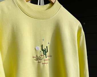 Hand Embroidered Desert Cactus Sweatshirt | up-cycled | Size MEDIUM | Women’s