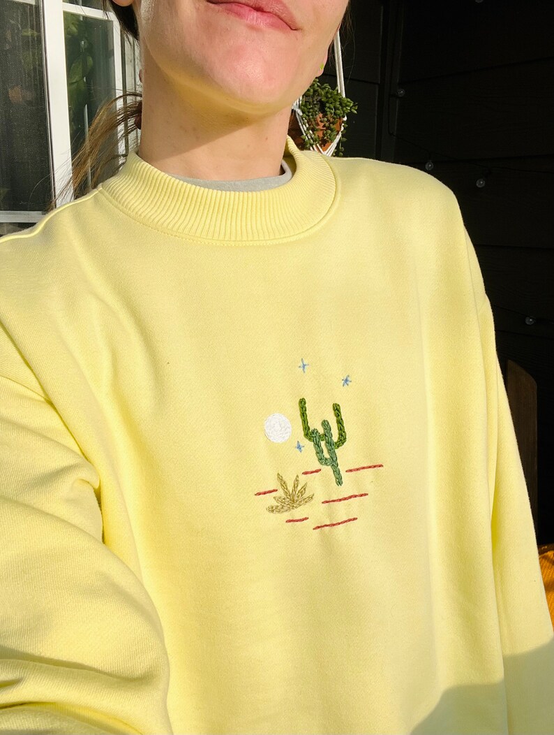 Hand Embroidered Desert Cactus Sweatshirt Up-cycled Size MEDIUM Womens ...