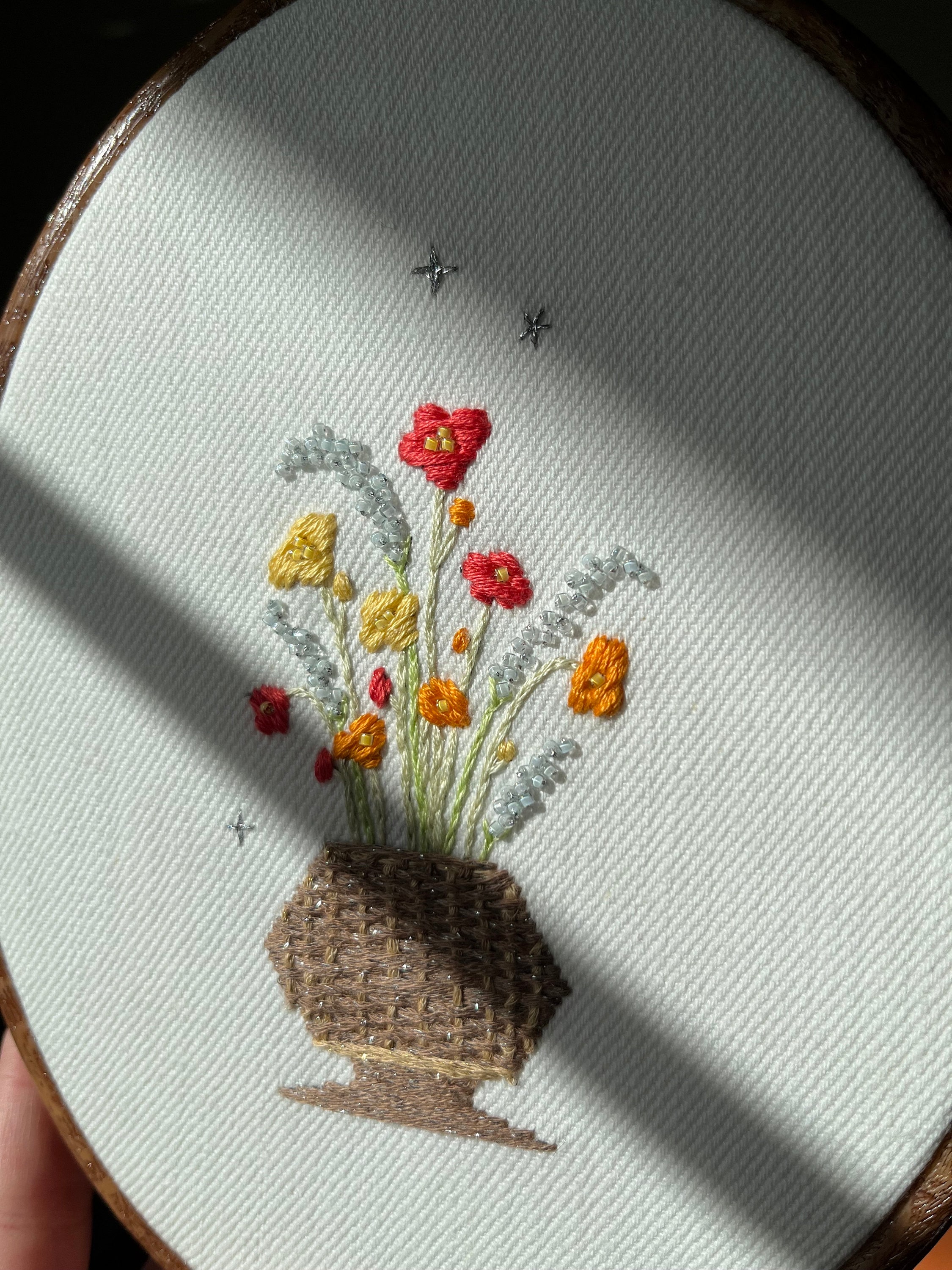 Hand Embroidered Wild Flowers in Basket | Framed Hoop Wall Art ...