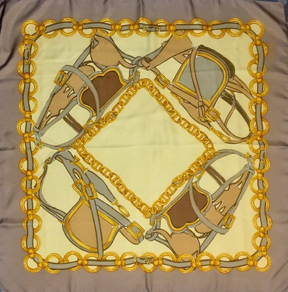 CELINE VINTAGE Foulard in Pura Seta Stampato Printed Pure Silk Scarf 