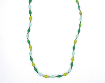 Women's Beaded Necklace - Shades of Green Bead Necklace - Handmade Recycled Paper Necklace