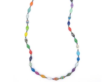 Women's Multi-Color Bead Necklace - Handmade Recycled Paper Necklace