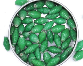 Solid Green Recycled Paper Beads - Handcrafted Bead Assortment - Jewelry Beads That Help Women - 50 Count