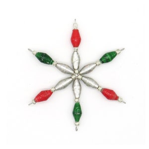 Christmas Ornament - Silver Green & Red Handmade Beaded Christmas Ornament - Made from Recycled Paper