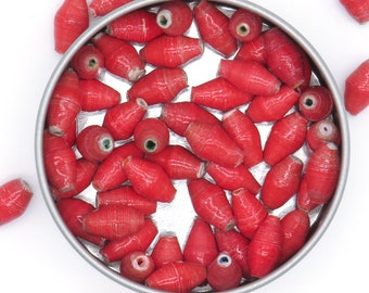 Loose Bead Assortment - Red Beads - Handcrafted Paper Beads - 50 Count - Recycled Paper Beads