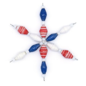 Red White & Blue Handmade Beaded Ornament - Handmade Christmas Ornament Made from Recycled Paper - Star Ornament