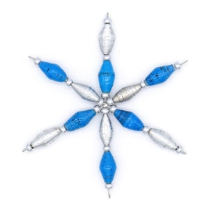 Turquoise & Silver - Handmade Beaded Christmas Ornament - Handmade Ornament Made from Recycled Paper - Star Ornament