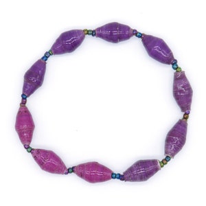Stretch Bracelet - Three Tone Purple Beaded Bracelet - Recycled Paper Beaded Bracelet - Handmade Bracelet