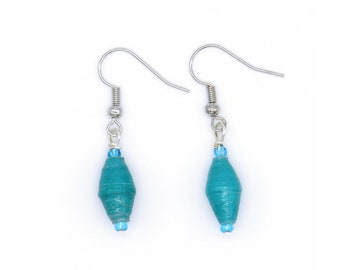 Turquoise Handmade Paper Bead Earrings - Great Gift for Her or Best Friend Gift