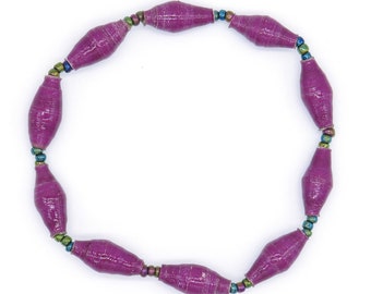 Purple Beaded Bracelet - Recycled Paper Bead Bracelet - African Bracelet - Matching Friendship Bracelet