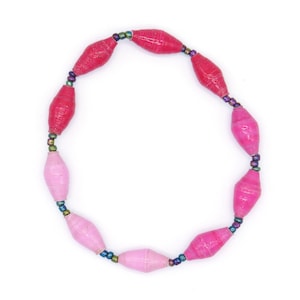 Shades of Pink and Red Beaded Bracelet - Stretch Bracelet - Recycled Paper Beaded Bracelet - Handmade Bracelet