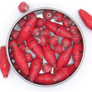 Loose Bead Assortment - Red Mixed Size Variety Pack - Handcrafted Paper Beads - 35 Count