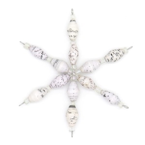 White Speckled - Handmade Beaded Christmas Ornament - Handmade Ornament Made from Recycled Paper - Star Ornament