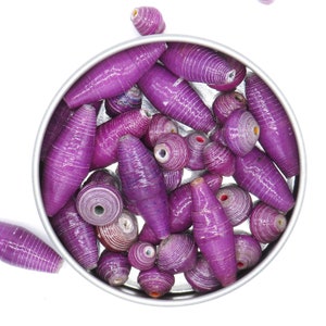 Purple Mixed Size Bead Variety Pack - Loose Bead Assortment - Handcrafted Paper Beads - 35 Count