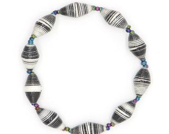 Black and White  Beaded Stretch Bracelet - Hand Made Fair Trade Bracelet Makes Great Gift for Her