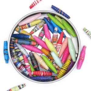 Confetti Long Bead Variety Pack - Loose Bead Assortment - Handcrafted Paper Beads - 35 Count