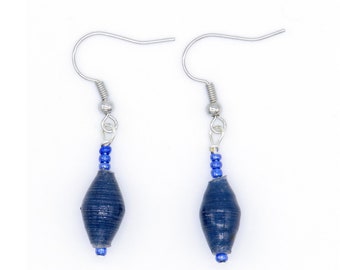 Boucles d’oreilles pour femmes - Ensemble de boucles d’oreilles à perles simples bleues - Boucles d’oreilles faites à la main en papier recyclé
