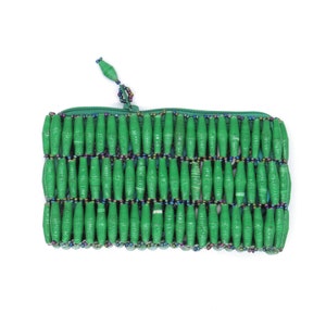 Women&#39;s Beaded Coin Purse - Handmade Green Coin Purse - Made from Recycled Paper Beads