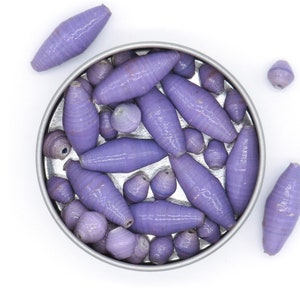 Loose Bead Assortment - Lilac Mixed Size Variety Pack - Handcrafted Paper Beads - 35 Count