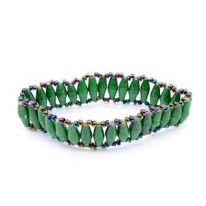 Stretch Bracelet - Women&#39;s Handmade Green Beaded Bracelet - Recycled Paper Bracelet