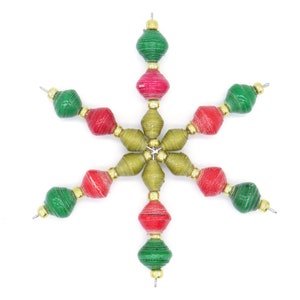 Star Ornament - Handmade Mini Beaded Christmas Star Ornament - Christmas Colors - Handmade Ornament Made from Recycled Paper